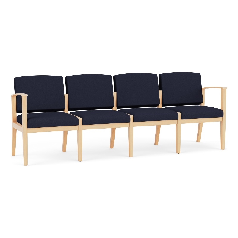 Amherst Wood Reception Waiting 4-Seat Chair / Natural Wood / Navy Blue