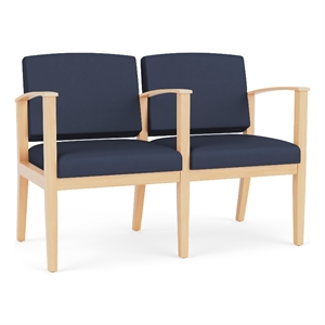 Amherst Wood Reception Waiting 2 Seat Tandem Seating / Natural Wood / Blue