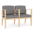 Amherst Wood Reception Waiting 2 Seat Tandem Seating / Natural Wood / Light Gray