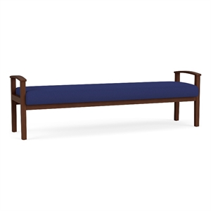 Amherst Wood Reception Waiting Room 19&quot 3 Seat Bench / Walnut Wood / Blue