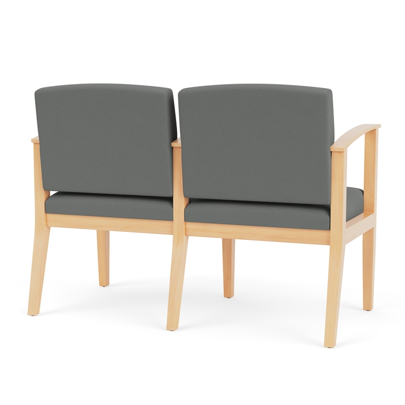Amherst Wood Reception Waiting 2 Seat Tandem Seating / Natural Wood / Light Gray