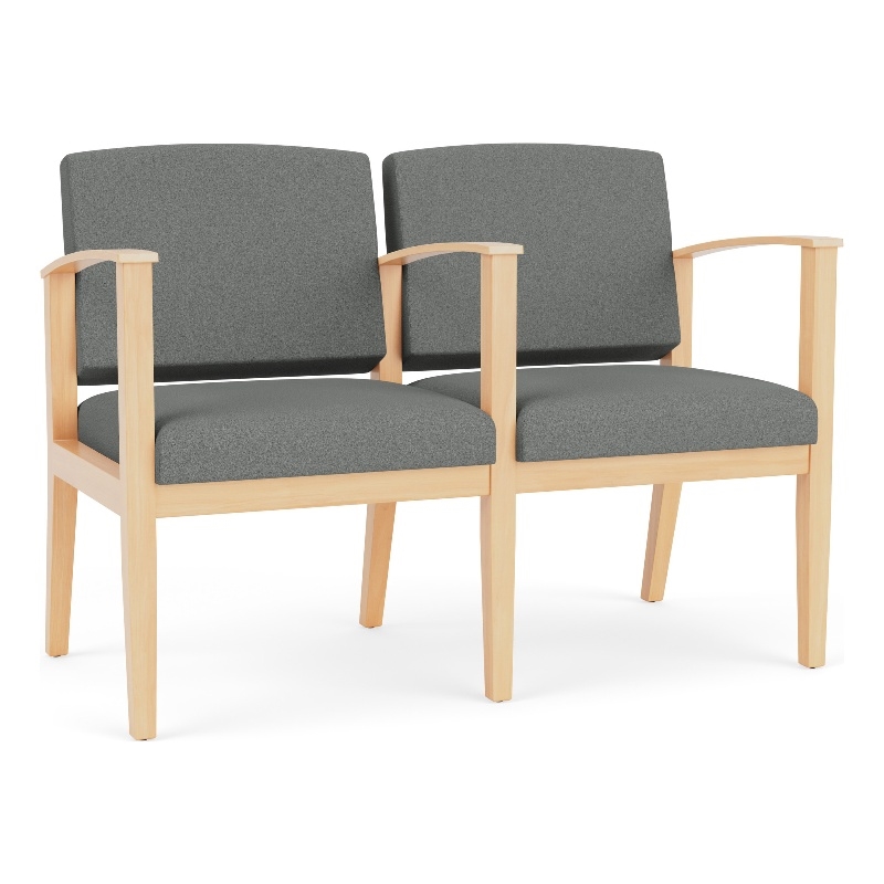 Amherst Wood Reception Waiting 2 Seat Tandem Seating / Natural Wood / Light Gray