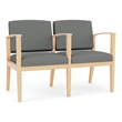 Amherst Wood Reception Waiting 2 Seat Tandem Seating / Natural Wood / Light Gray