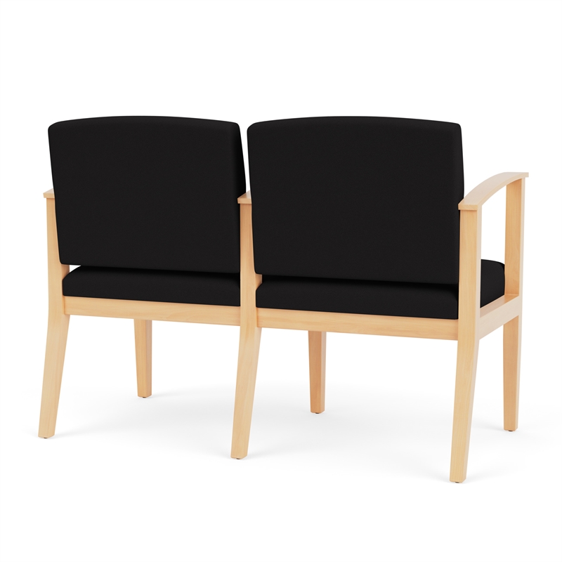 Amherst Wood Reception Waiting 2 Seat Tandem Seating / Natural Wood / Black
