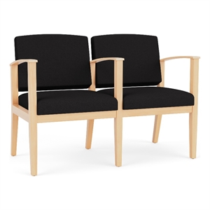 Amherst Wood Reception Waiting 2 Seat Tandem Seating / Natural Wood / Black