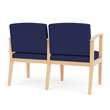 Amherst Wood Reception Waiting 2 Seat Tandem Seating / Natural Wood / Blue
