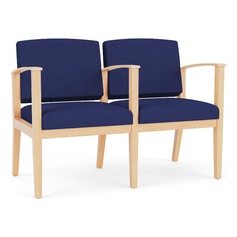 Amherst Wood Reception Waiting 2 Seat Tandem Seating / Natural Wood / Blue