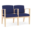 Amherst Wood Reception Waiting 2 Seat Tandem Seating / Natural Wood / Blue