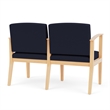 Amherst Wood Reception Waiting 2 Seat Tandem Seating / Natural Wood / Navy Blue