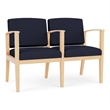 Amherst Wood Reception Waiting 2 Seat Tandem Seating / Natural Wood / Navy Blue