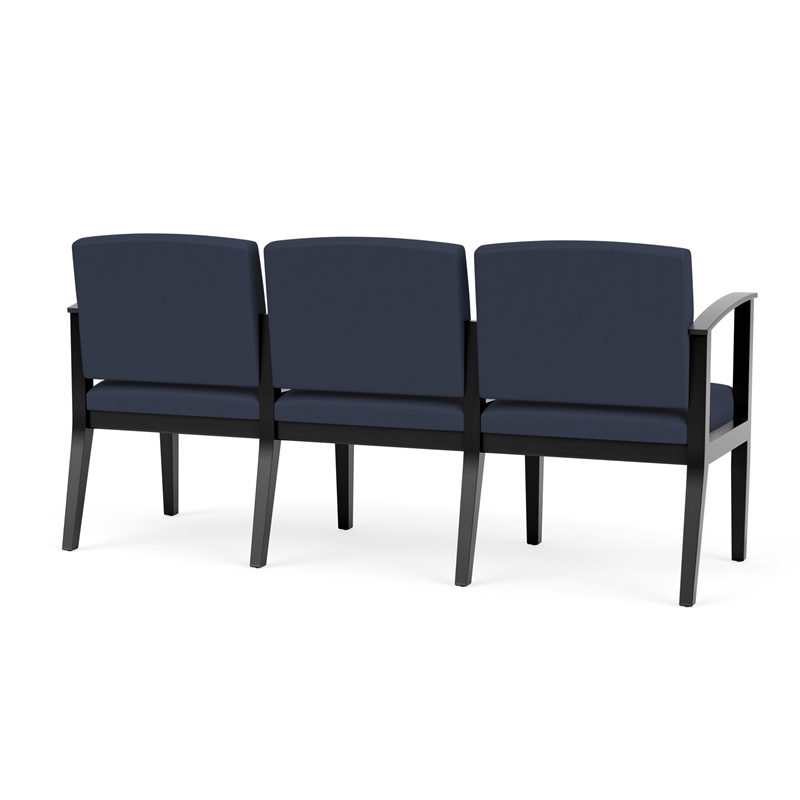 Amherst Wood Reception Waiting Room Healthcare 3-Seat Chair / Black Wood / Blue