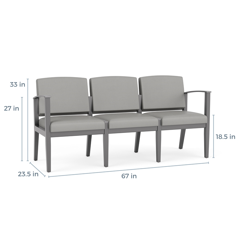 Amherst Wood Reception Waiting Room Healthcare 3-Seat Chair / Black Wood / Blue