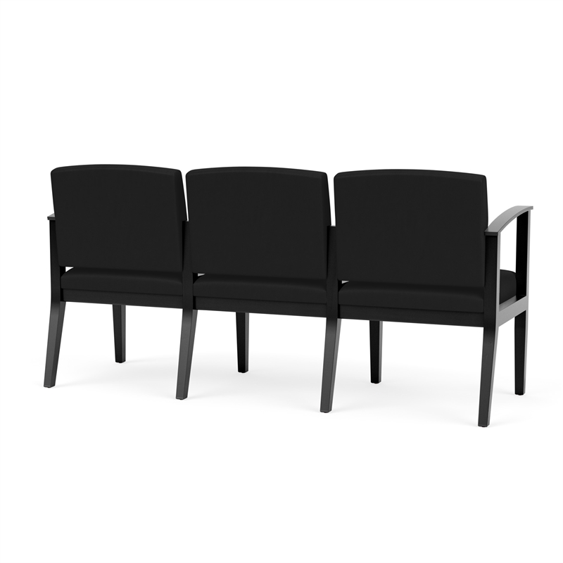 Amherst Wood Reception Waiting Room Healthcare 3-Seat Chair / Black Wood / Black