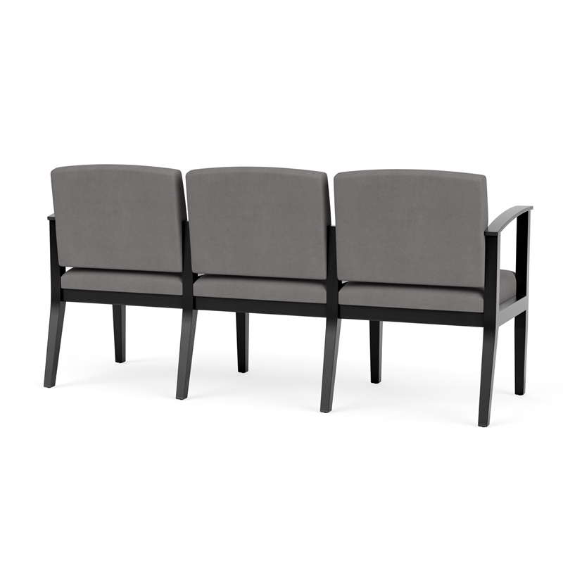 Amherst Wood Reception Waiting Room 3-Seat Chair / Black Wood / Light Gray
