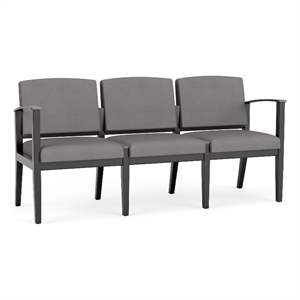 amherst wood reception waiting room 3-seat chair / black wood / light gray
