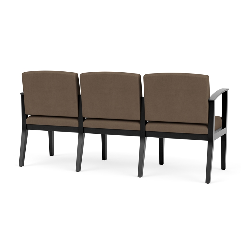 Amherst Wood Reception Waiting Room Healthcare 3-Seat Chair / Black Wood / Brown