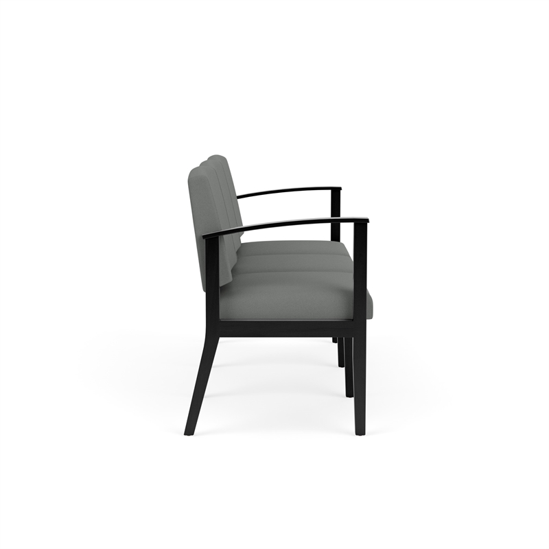 Amherst Wood Reception Waiting Room 3-Seat Chair / Black Wood / Light Gray