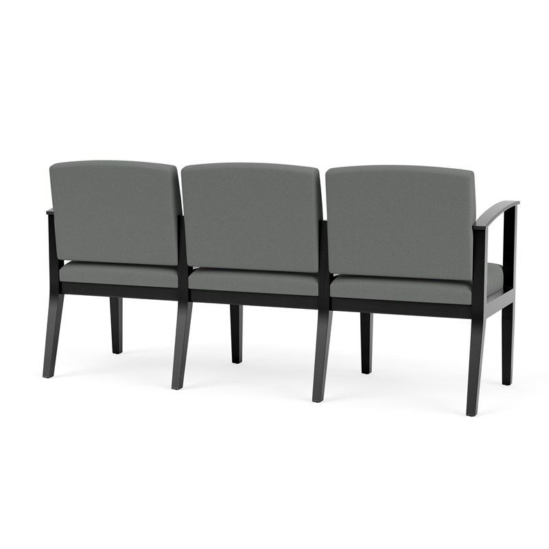 Amherst Wood Reception Waiting Room 3-Seat Chair / Black Wood / Light Gray