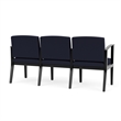 Amherst Wood Reception Waiting Room 3-Seat Chair / Black Wood / Navy Blue