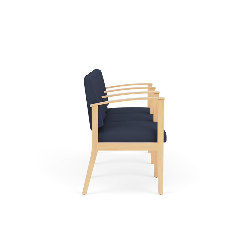 Amherst Wood Reception Waiting 3 Seat Tandem Seating / Natural Wood / Blue