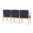 Amherst Wood Reception Waiting 3 Seat Tandem Seating / Natural Wood / Blue