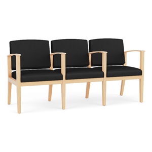 Amherst Wood Reception Waiting 3 Seat Tandem Seating / Natural Wood / Black