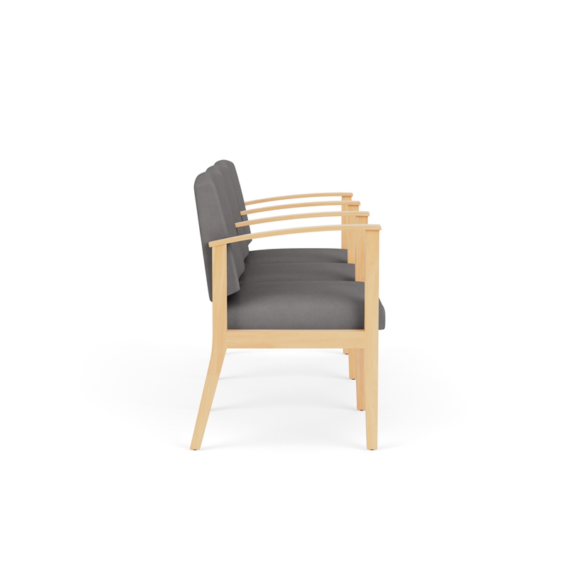 Amherst Wood Reception Waiting 3 Seat Tandem Seating / Natural Wood / Light Gray