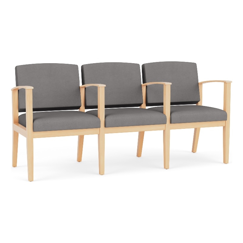 Amherst Wood Reception Waiting 3 Seat Tandem Seating / Natural Wood / Light Gray