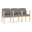 Amherst Wood Reception Waiting 3 Seat Tandem Seating / Natural Wood / Light Gray