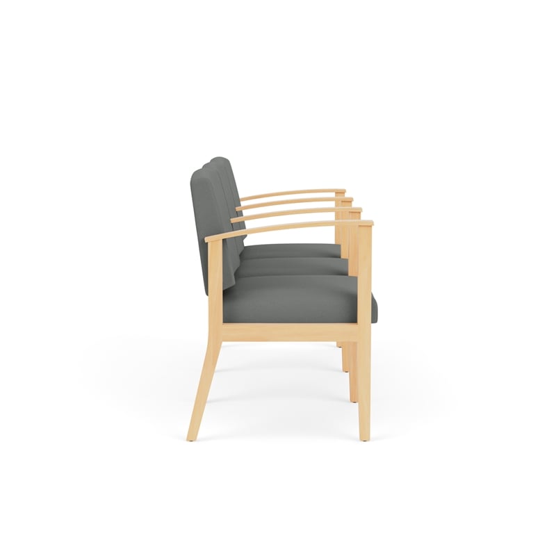 Amherst Wood Reception Waiting 3 Seat Tandem Seating / Natural Wood / Light Gray