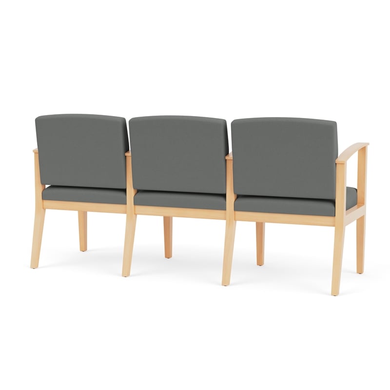 Amherst Wood Reception Waiting 3 Seat Tandem Seating / Natural Wood / Light Gray