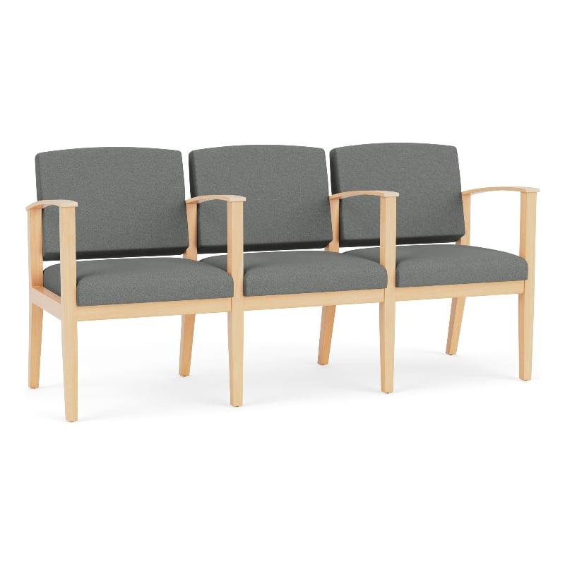 Amherst Wood Reception Waiting 3 Seat Tandem Seating / Natural Wood / Light Gray