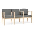 Amherst Wood Reception Waiting 3 Seat Tandem Seating / Natural Wood / Light Gray