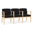 Amherst Wood Reception Waiting 3 Seat Tandem Seating / Natural Wood / Black
