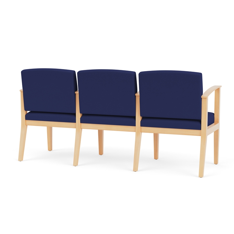 Amherst Wood Reception Waiting 3 Seat Tandem Seating / Natural Wood / Blue