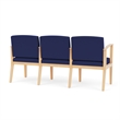 Amherst Wood Reception Waiting 3 Seat Tandem Seating / Natural Wood / Blue