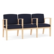Amherst Wood Reception Waiting 3 Seat Tandem Seating / Natural Wood / Navy Blue