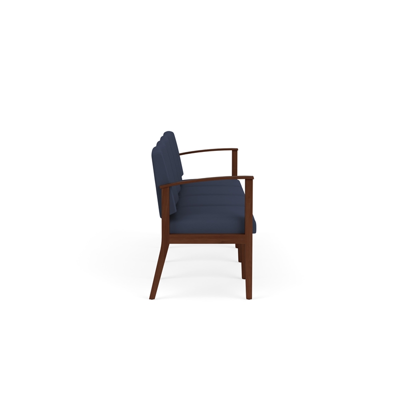 Amherst Wood Reception Waiting Room Healthcare 4-Seat Chair / Walnut Wood / Blue