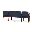 Amherst Wood Reception Waiting Room Healthcare 4-Seat Chair / Walnut Wood / Blue
