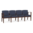 Amherst Wood Reception Waiting Room Healthcare 4-Seat Chair / Walnut Wood / Blue