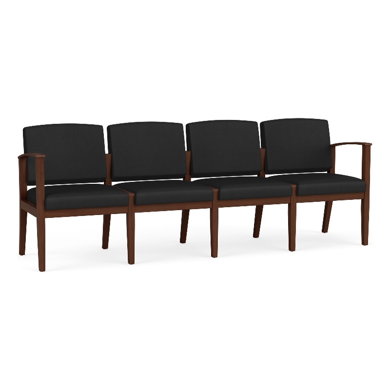 Amherst Wood Reception Waiting Room 4-Seat Chair / Walnut Wood / Black