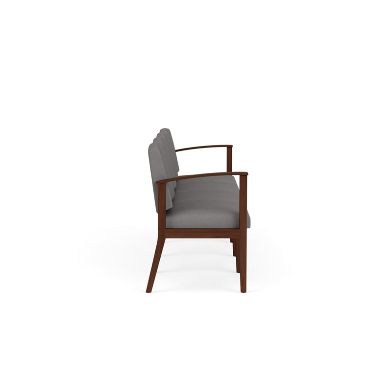 Amherst Wood Reception Waiting 4-Seat Chair / Walnut Wood / Light Gray