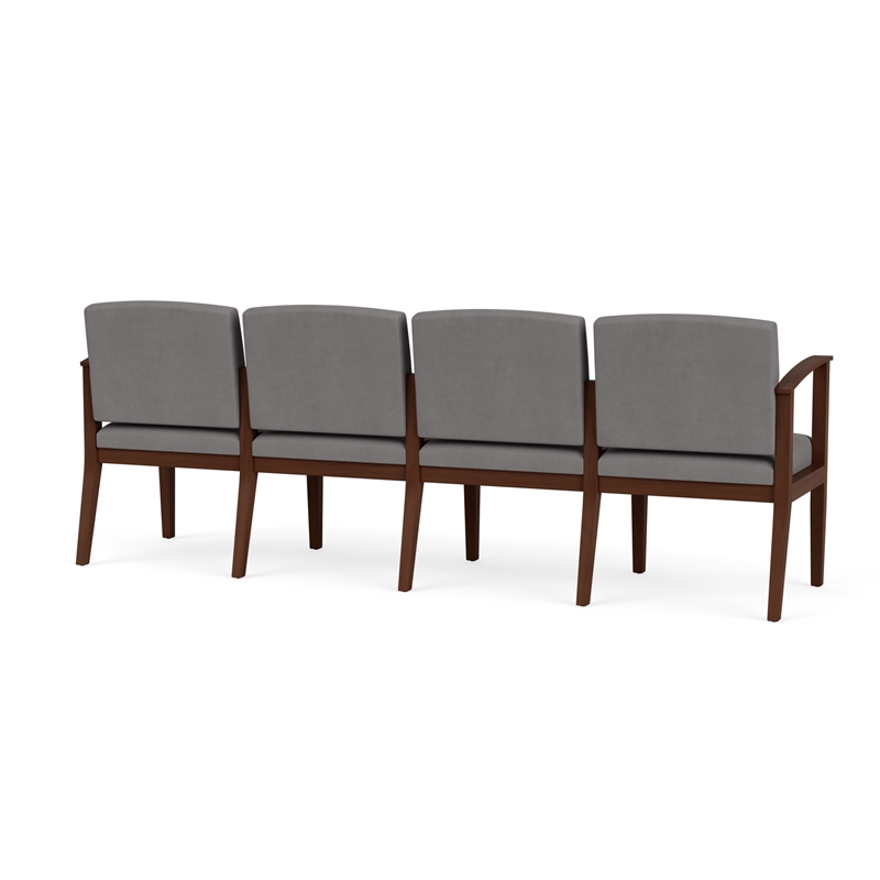 Amherst Wood Reception Waiting 4-Seat Chair / Walnut Wood / Light Gray