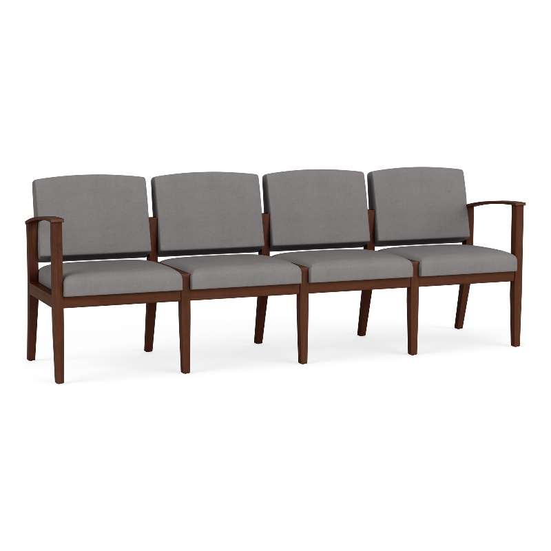 Amherst Wood Reception Waiting 4-Seat Chair / Walnut Wood / Light Gray
