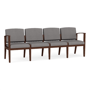 Amherst Wood Reception Waiting 4-Seat Chair / Walnut Wood / Light Gray