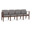 Amherst Wood Reception Waiting 4-Seat Chair / Walnut Wood / Light Gray