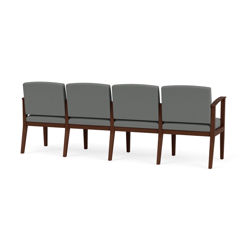 Amherst Wood Reception Waiting 4-Seat Chair / Walnut Wood / Light Gray