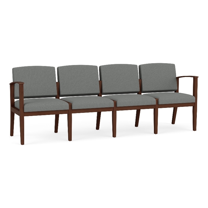 Amherst Wood Reception Waiting 4-Seat Chair / Walnut Wood / Light Gray