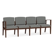 Amherst Wood Reception Waiting 4-Seat Chair / Walnut Wood / Light Gray
