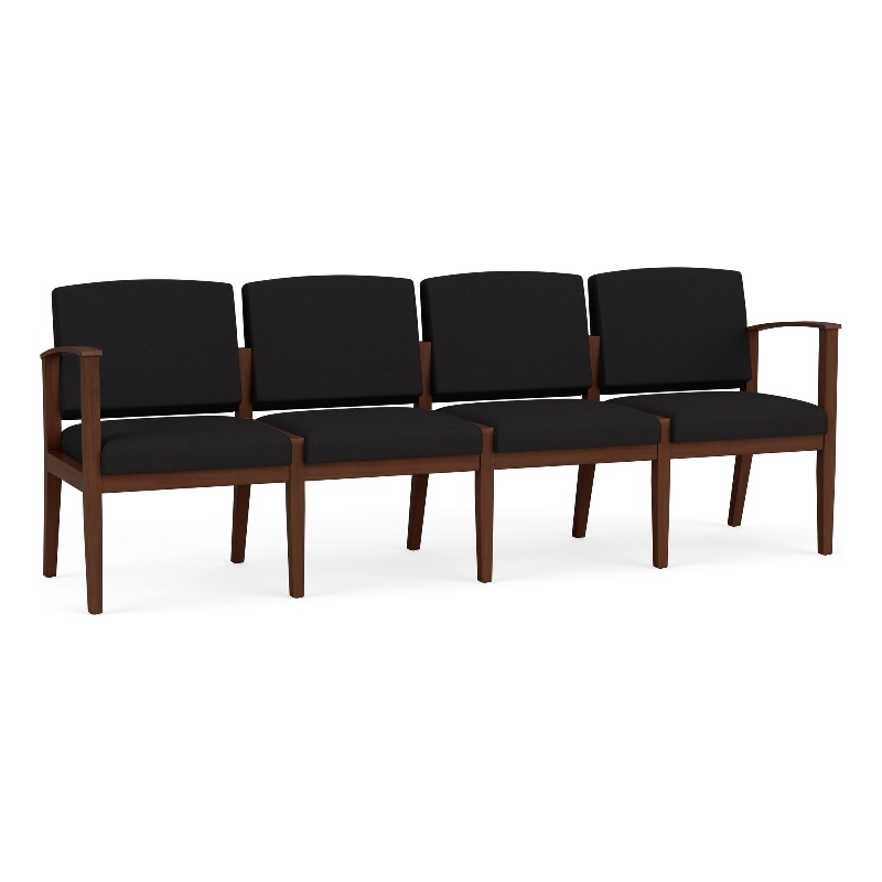 Amherst Wood Reception Waiting Room 4-Seat Chair / Walnut Wood / Black
